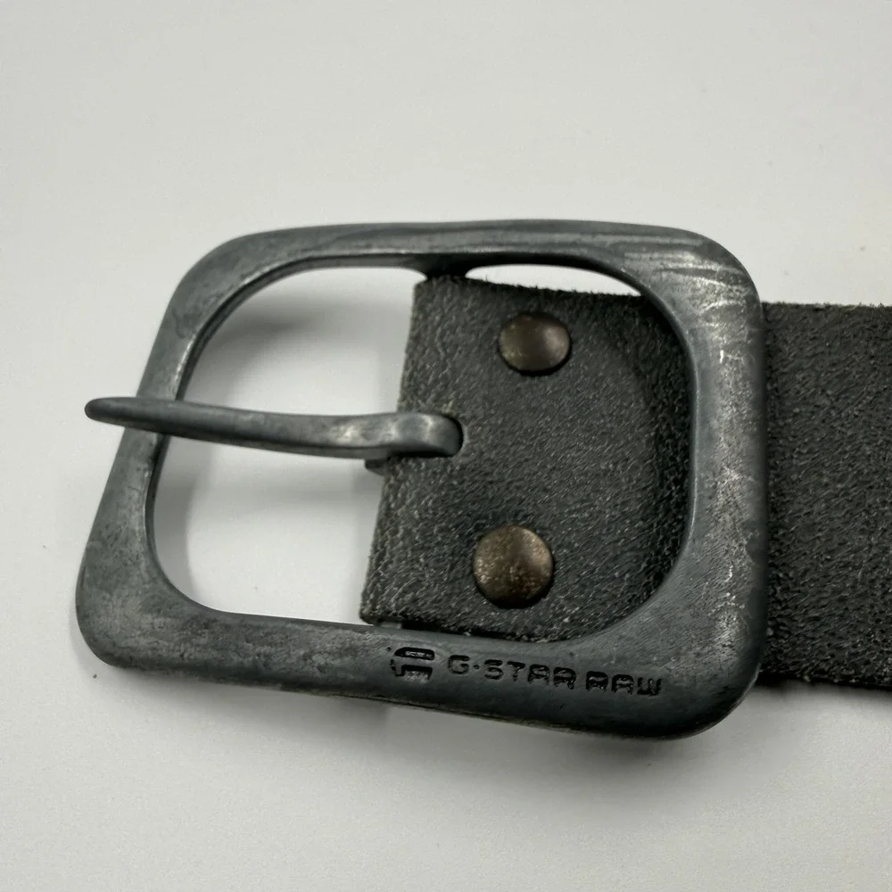 G-Star RAW Belt Womens Small 75 Gray Genuine Leather Buckle Logo Jeans Casual
